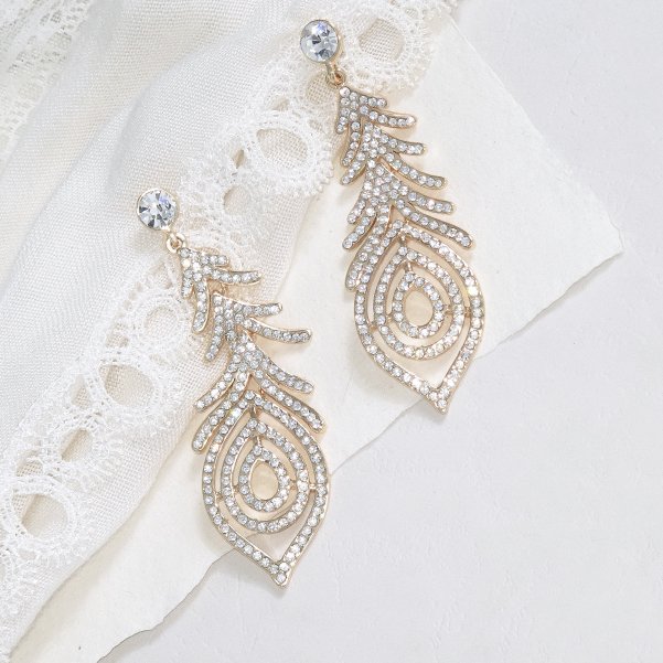 Gold long drop earrings