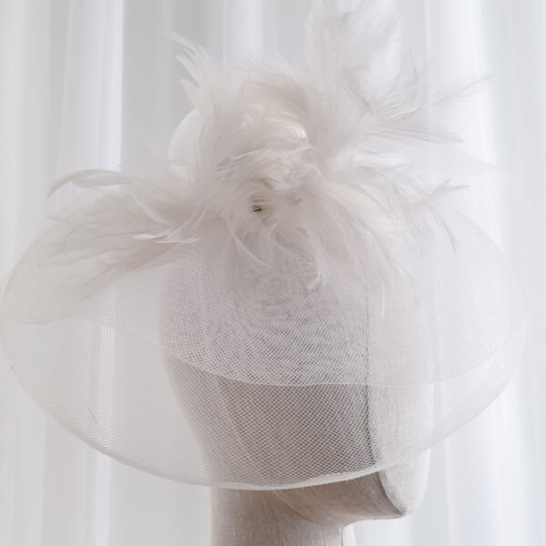 White fascinator with fluffy soft feathers
