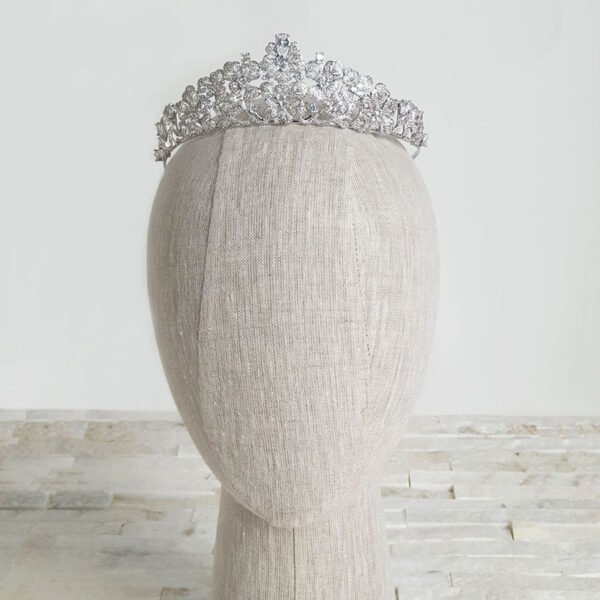 wedding crown with paved set crystals in a floral design