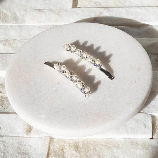 Crystal and pearl hairclips