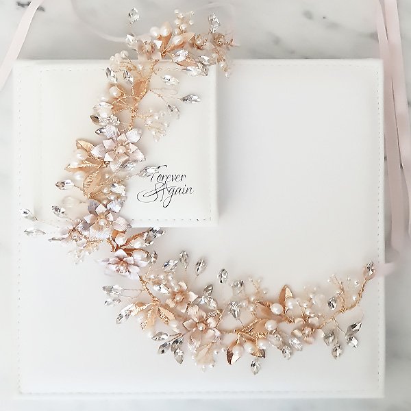 Gold and rose bridal hair vine