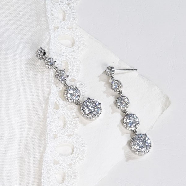 cubic zircon long drop earrings