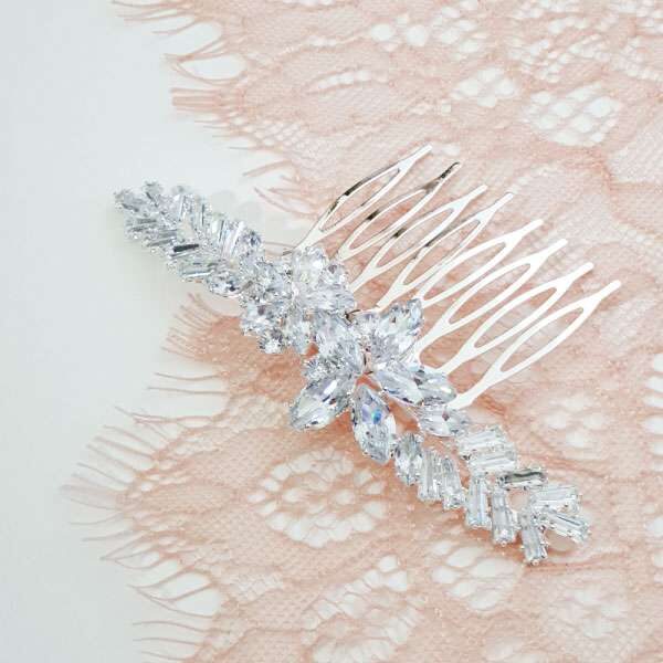 Silver crystal Haircomb